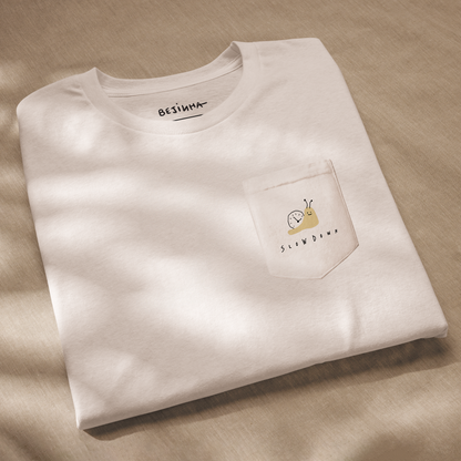 'Slow Down' Unisex garment-dyed pocket white T-shirt